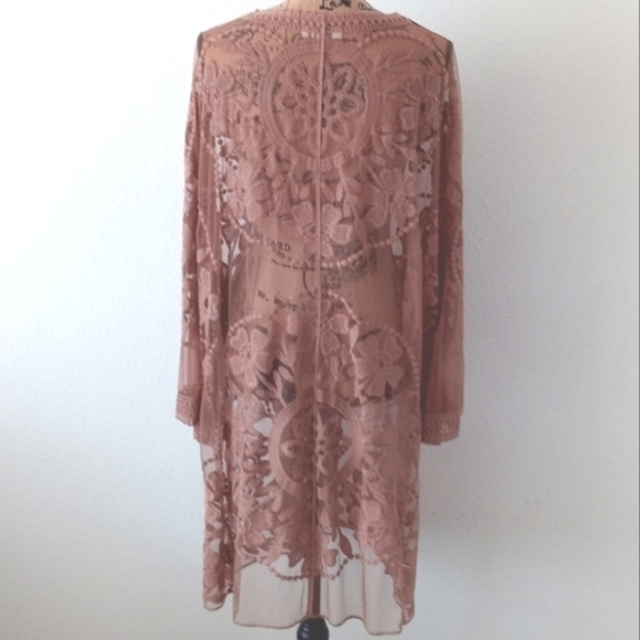 Umgee Mocha Floral Lace Kimono - Picture 4 of 7